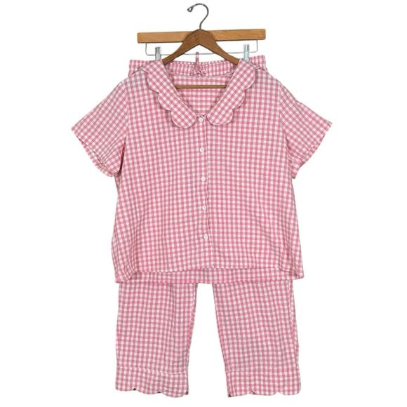 Pink Gingham Cottagecore Pajama Set Cotton Button Top Pants Large - Picture 9 of 9
